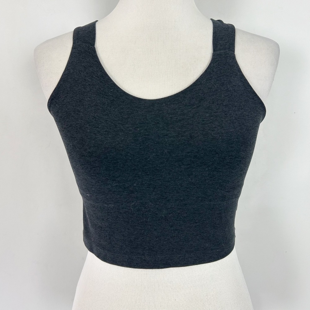 Beyond Yoga Twist Through Cropped Tank Heather Dark Charcoal Gray Size Small